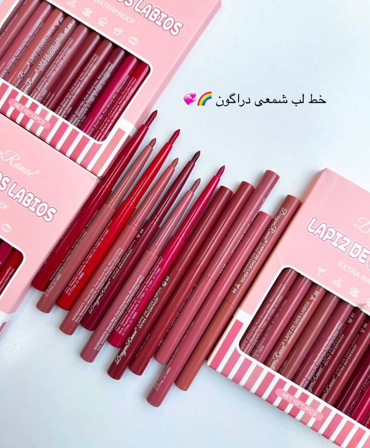 خط لب پیچی دراگون رانی مدل waterproof مجموعه 12 عددی